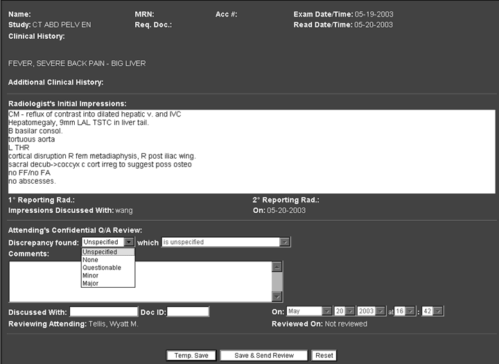 Figure 3. Form for Entering Attending's Q/A Review