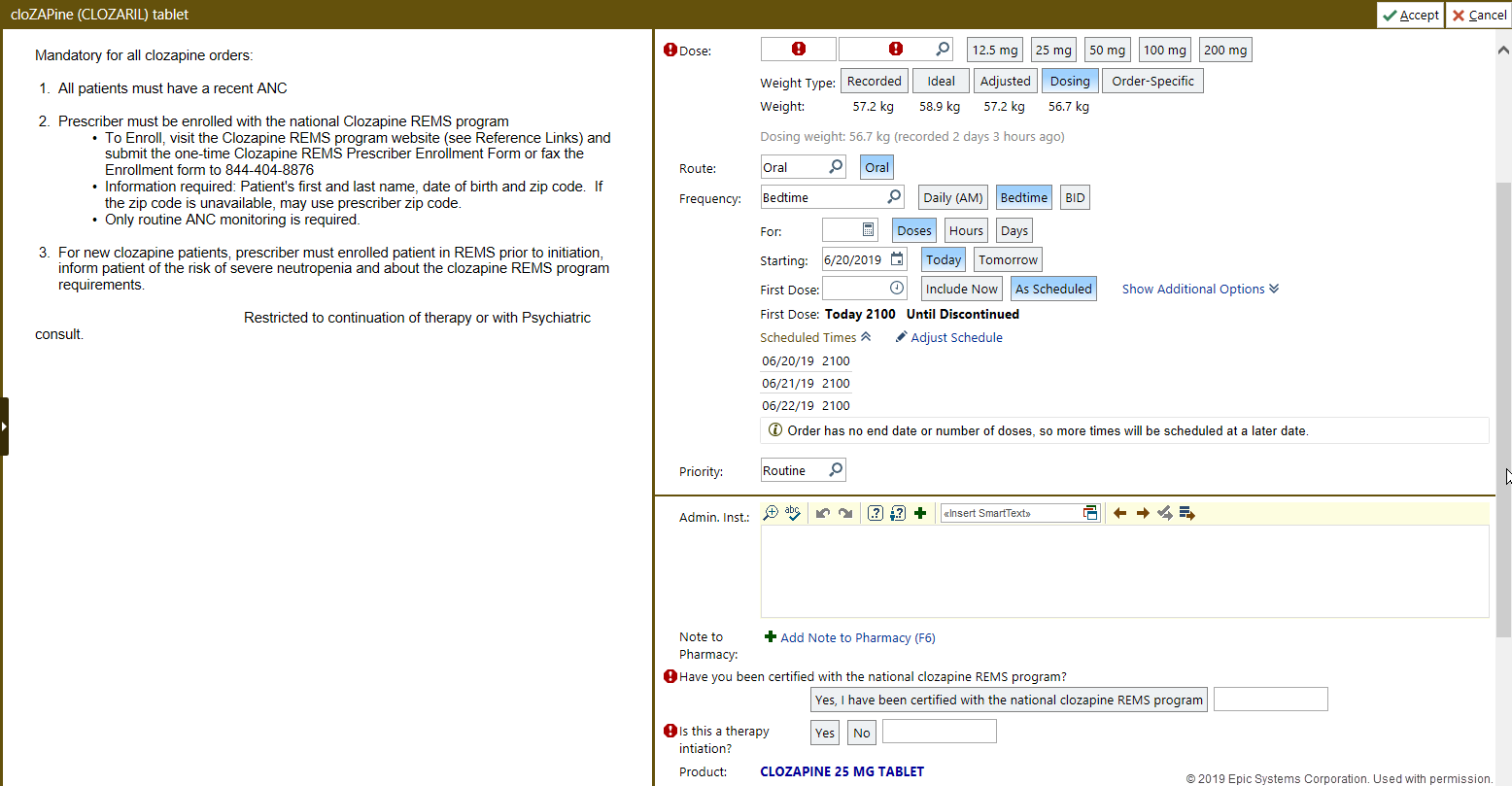 Example of Clinical Decision Support for REMS-Requiring Medication in Electronic Health Record